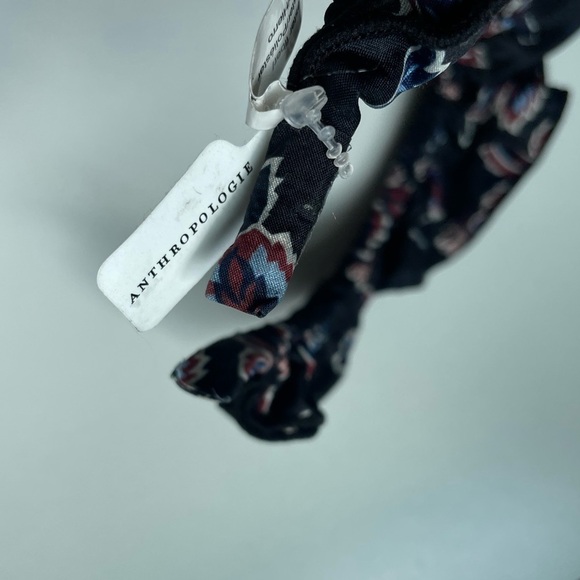 ANTHROPOLOGIE Eugenia Double Ruffled Silky FLORAL HEADBAND Black Blue Skinny - Picture 4 of 5